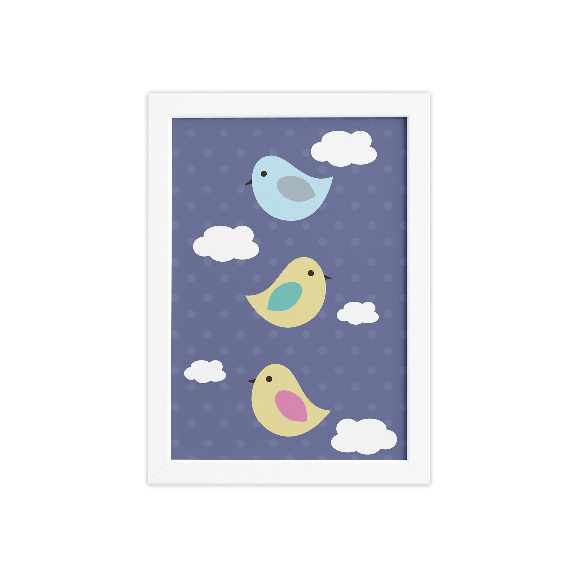 Quadro Infantil Pássaros Moldura Branca 22x32cm