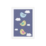 Quadro Infantil Pássaros Moldura Branca 33x43cm