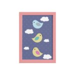 Quadro Infantil Casa Pássaros Moldura Rosa 22x32cm