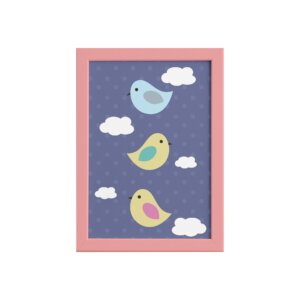 Quadro Infantil Casa Pássaros Moldura Rosa 22x32cm