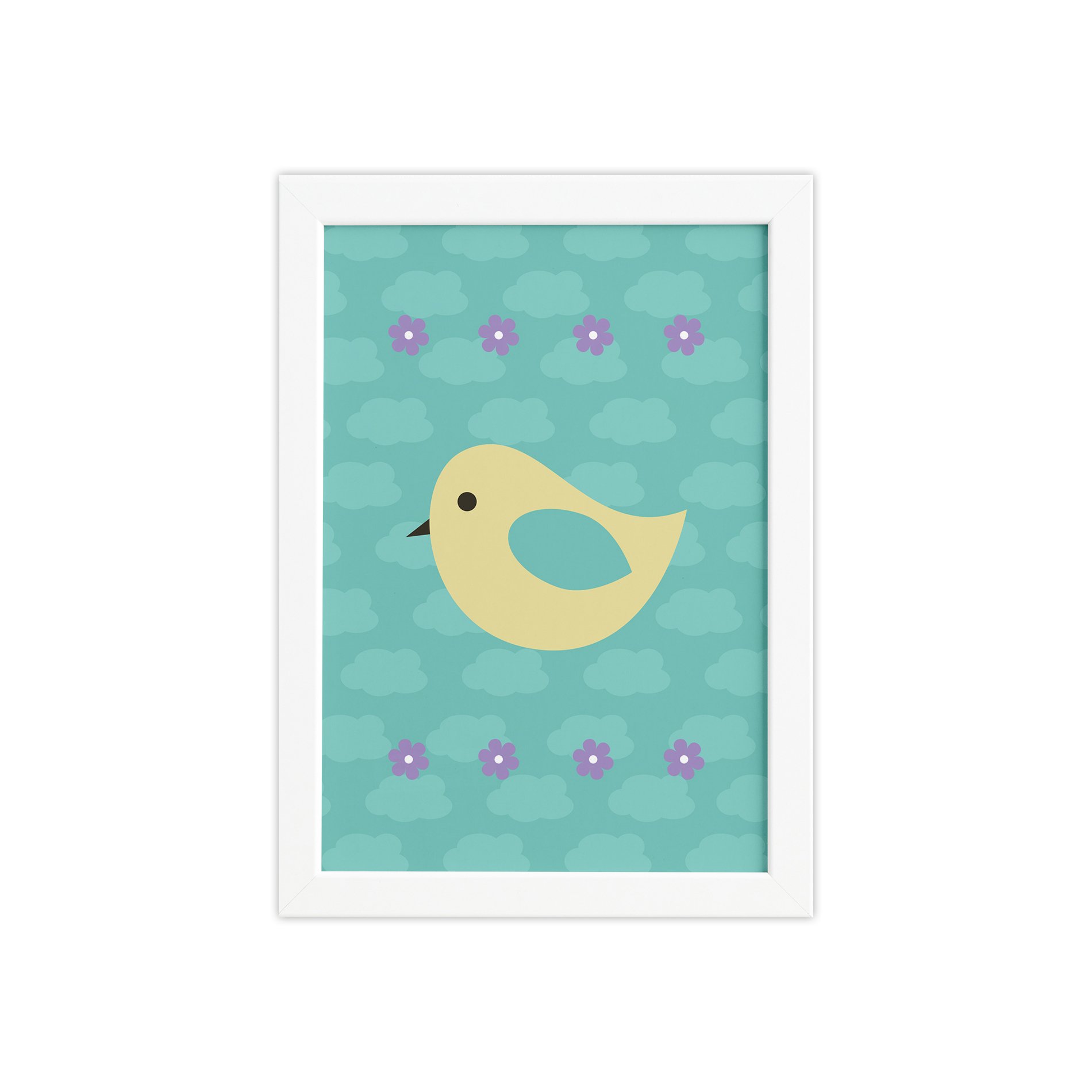 Quadro Infantil Passarinhos Moldura Branca 22x32cm