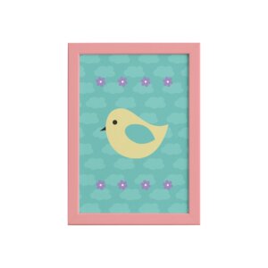 Quadro Infantil Passarinhos Moldura Rosa 22x32cm