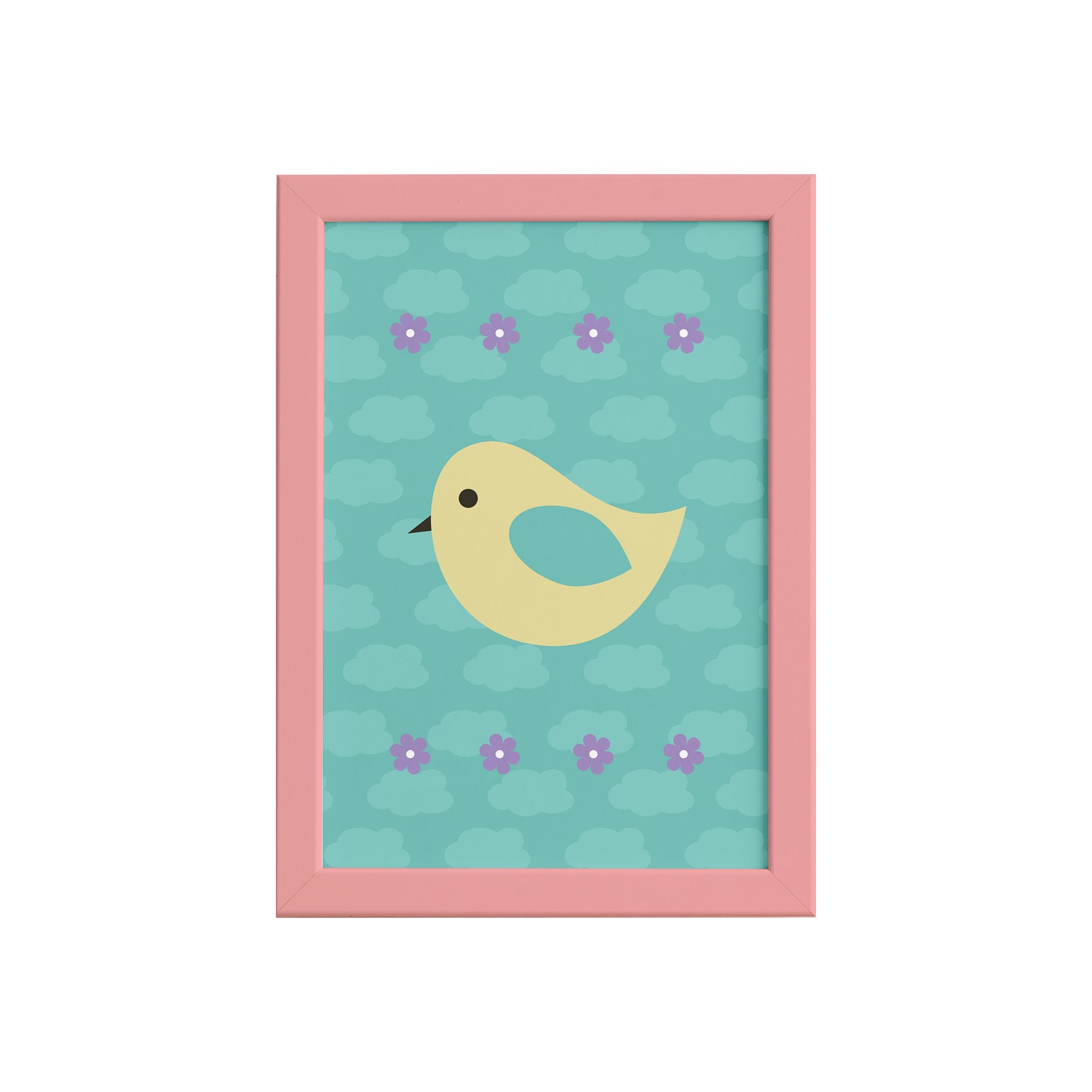 Quadro Infantil Passarinhos Moldura Rosa 22x32cm