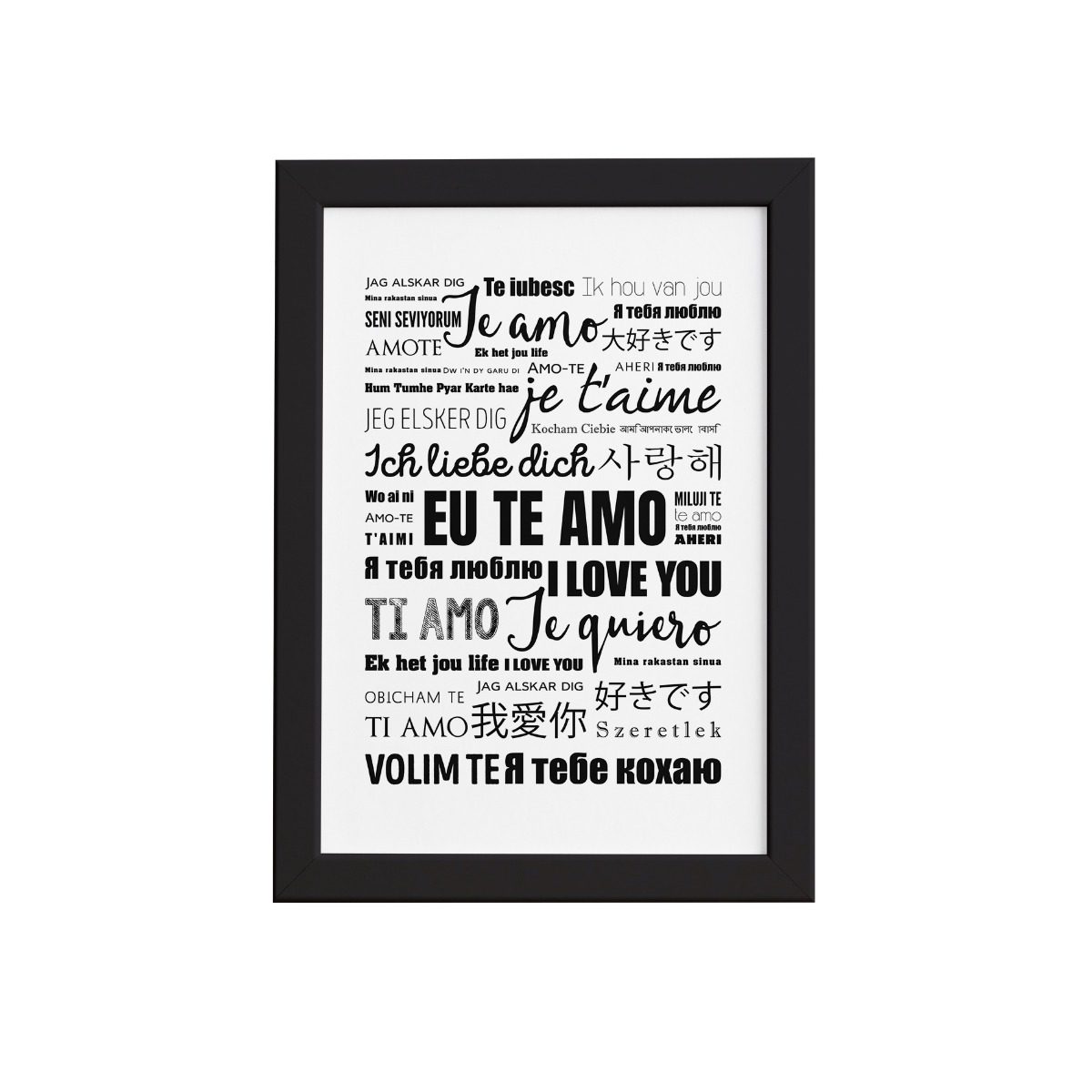 Quadro Decorativo Eu Te Amo Idiomas Mold Preta 22x32cm