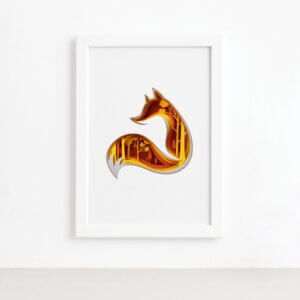 Quadro Animais Raposa Moldura Branca 22x32cm,Quadro Animais Raposa Moldura Branca 22x32cm