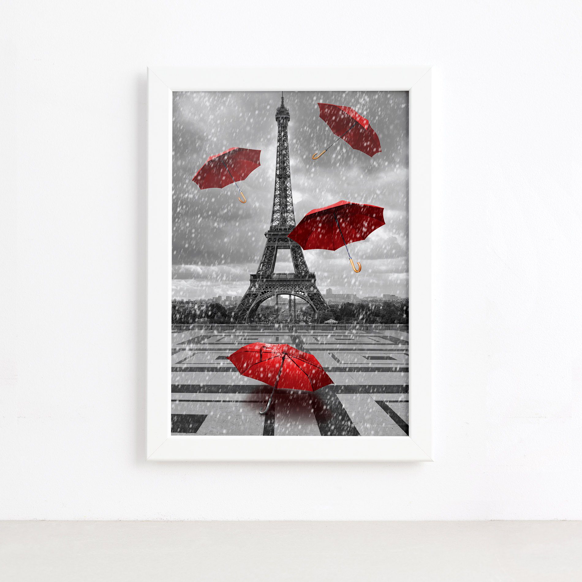 Quadro Paris Torre Eiffel Guarda Chuvas Moldura Branca