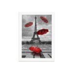 Quadro Paris Torre Eiffel Guarda Chuvas Moldura Branca 22x32