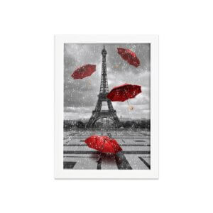 Quadro Paris Torre Eiffel Guarda Chuvas Moldura Branca 