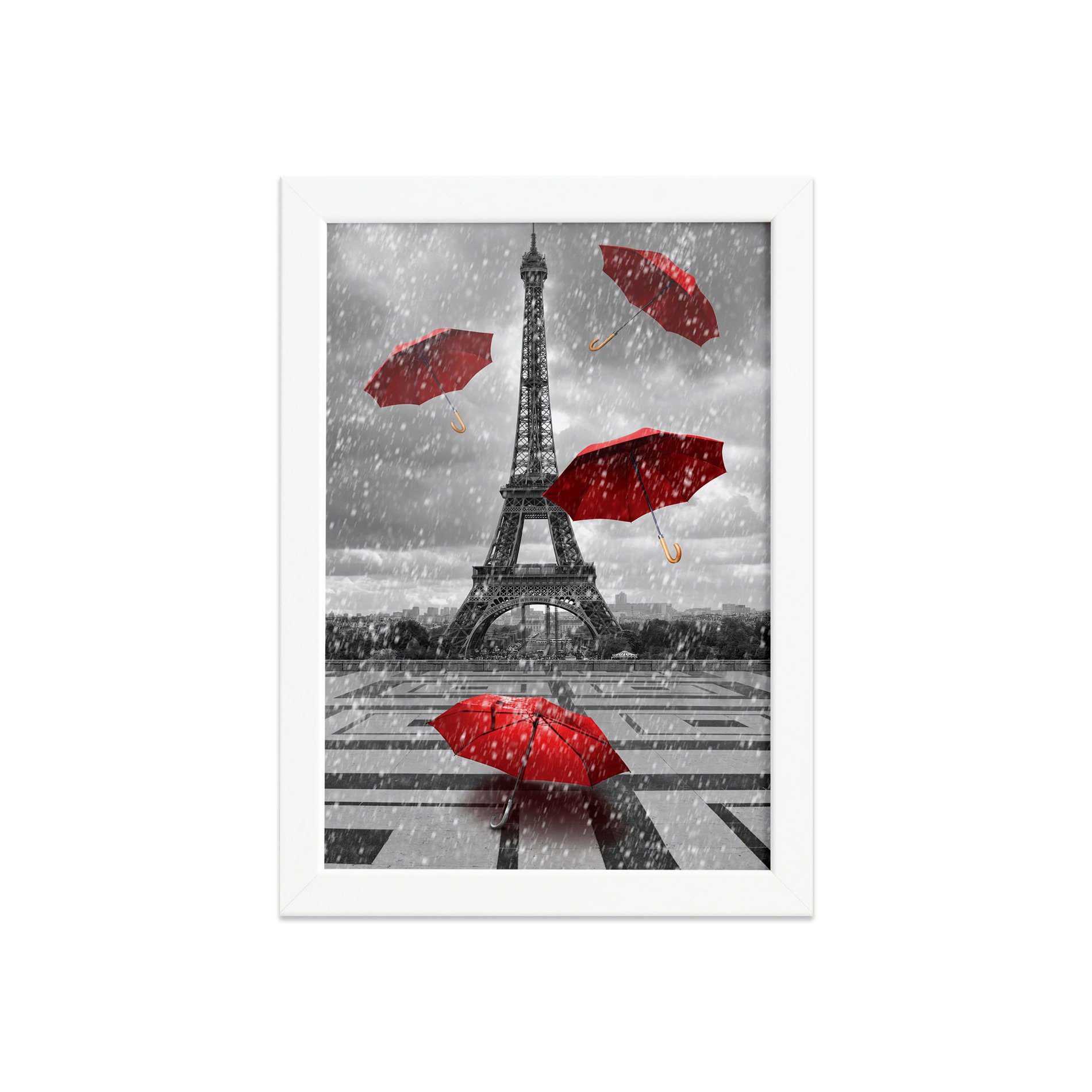 Quadro Paris Torre Eiffel Guarda Chuvas Moldura Branca 
