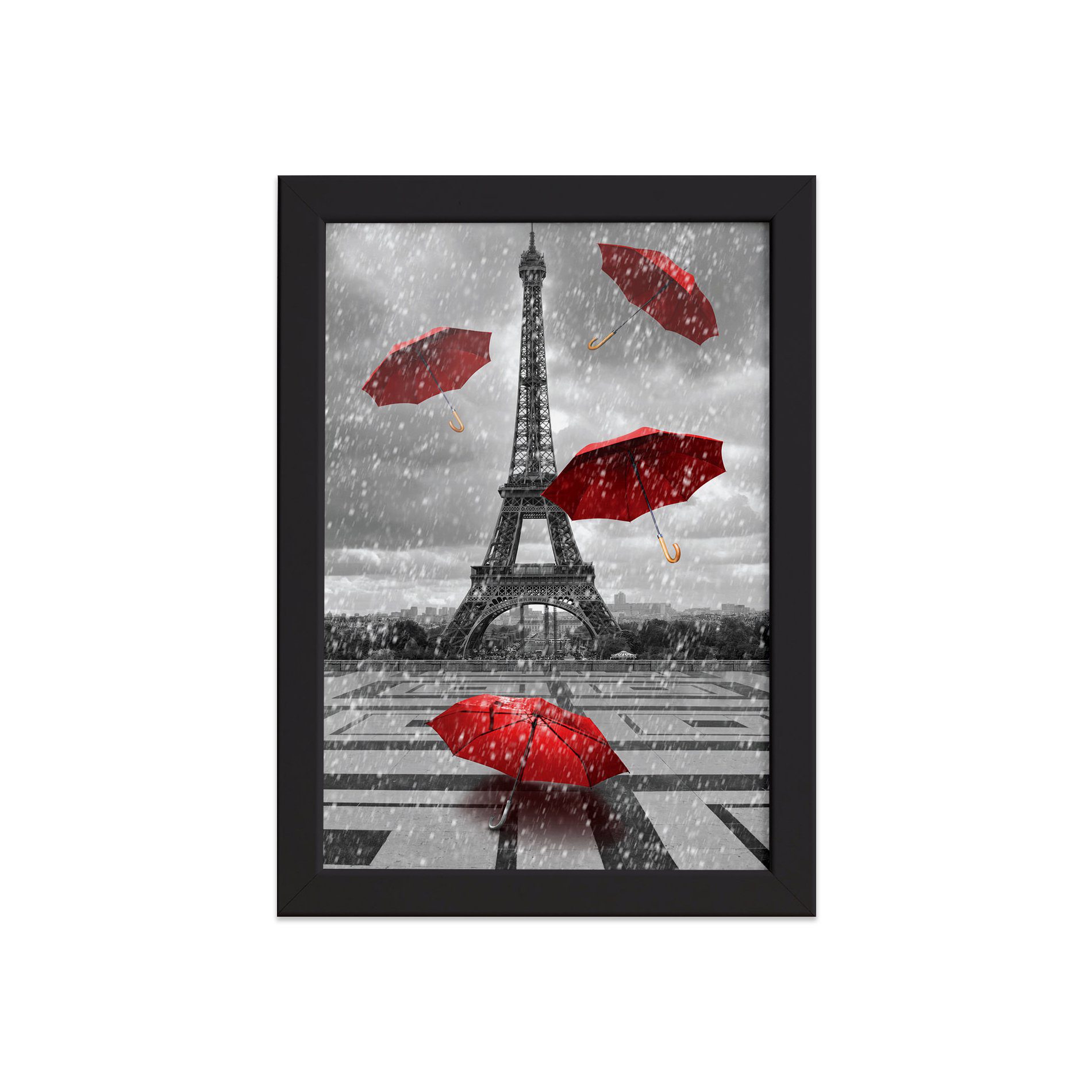 Quadro Paris Torre Eiffel Guarda Chuvas Moldura Preta