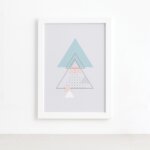 Quadro Minimalista Triângulos Moldura Branca 22x32cm