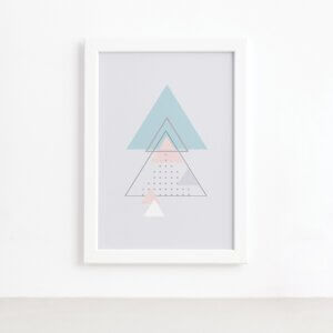 Quadro Minimalista Triângulos Moldura Branca 22x32cm
