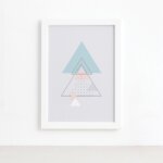 Quadro Minimalista Triângulos Moldura Branca 33x43cm
