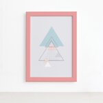 Quadro Minimalista Triângulos Moldura Rosa 22x32cm