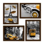Quadros Paris New York Cidades Amarelo 22x32cm Mold Marrom 4 un