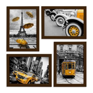 Quadros Paris New York Cidades Amarelo 22x32cm
