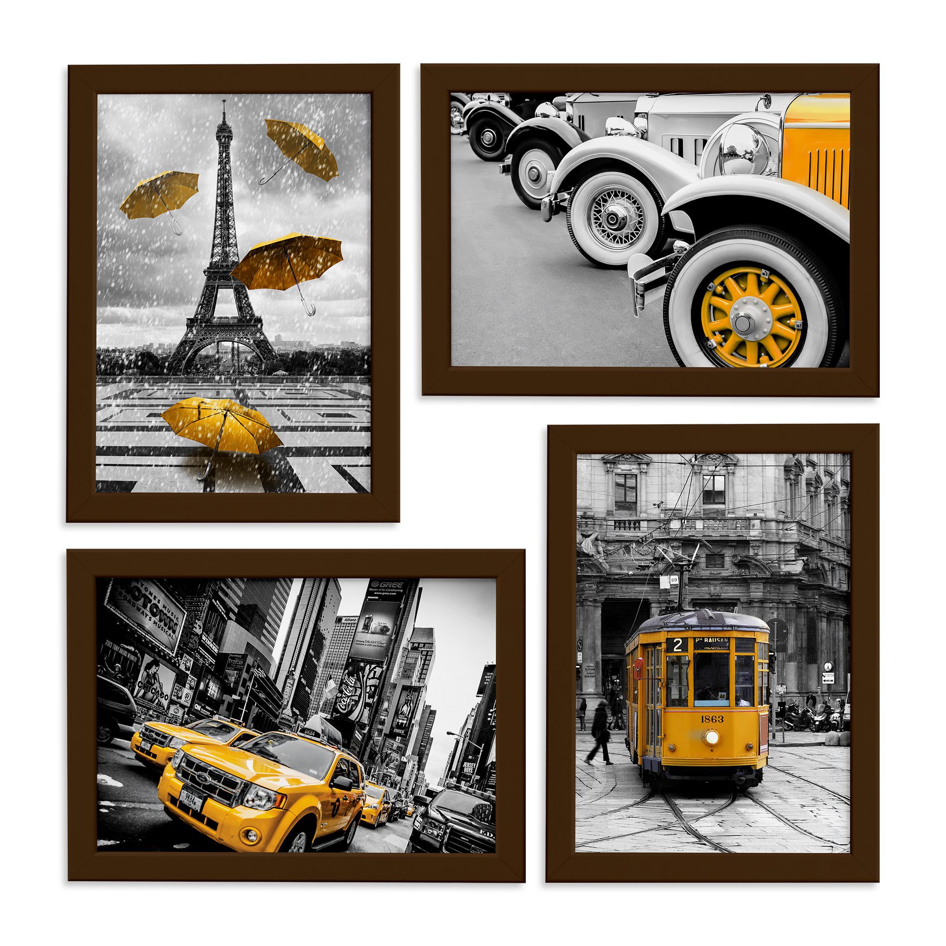 Quadros Paris New York Cidades Amarelo 22x32cm