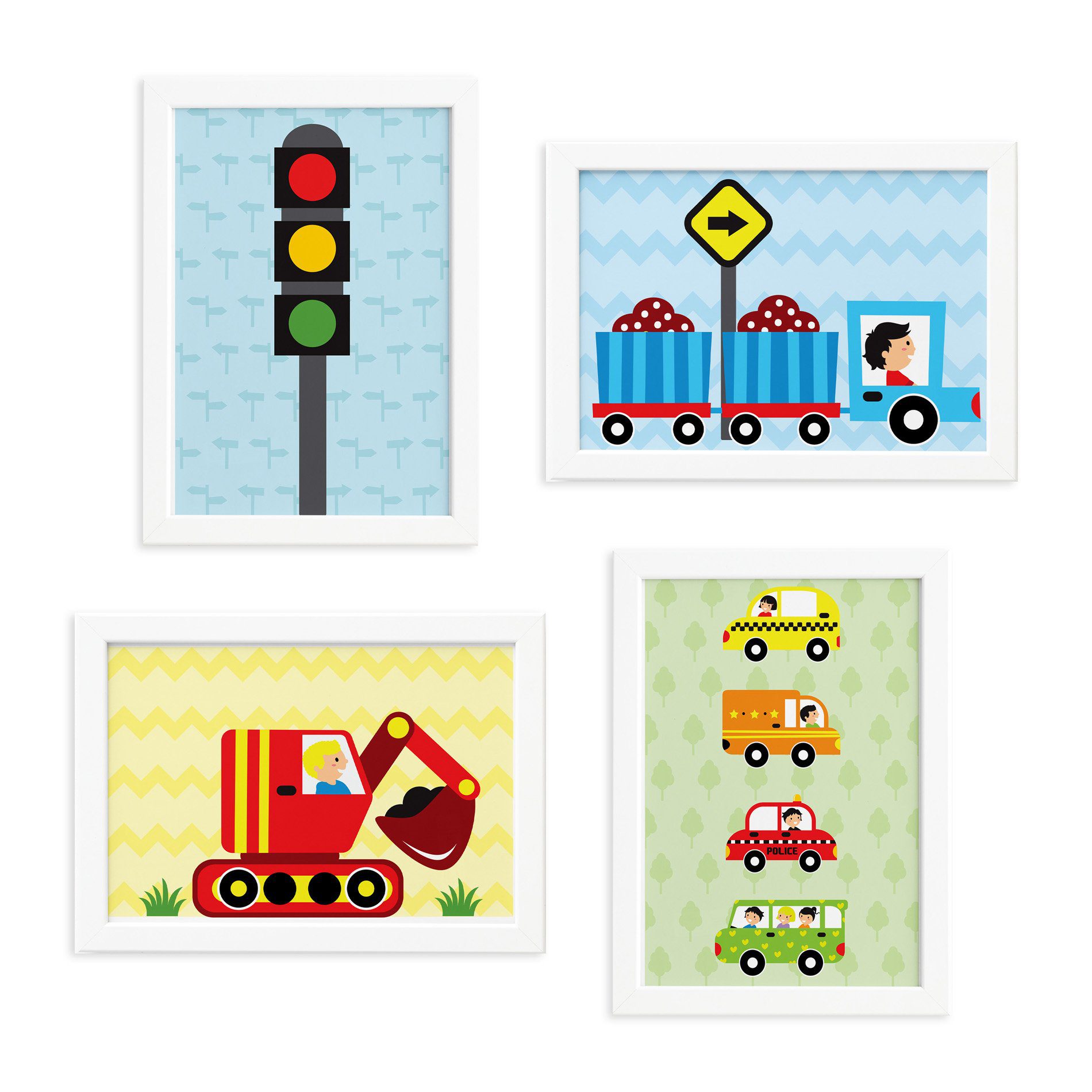 Quadros para Quarto Carros na Cidade 22x32cm Moldura Branca 4un