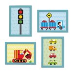 Quadros para Quarto Carros na Cidade 22x32cm Moldura Azul 4un