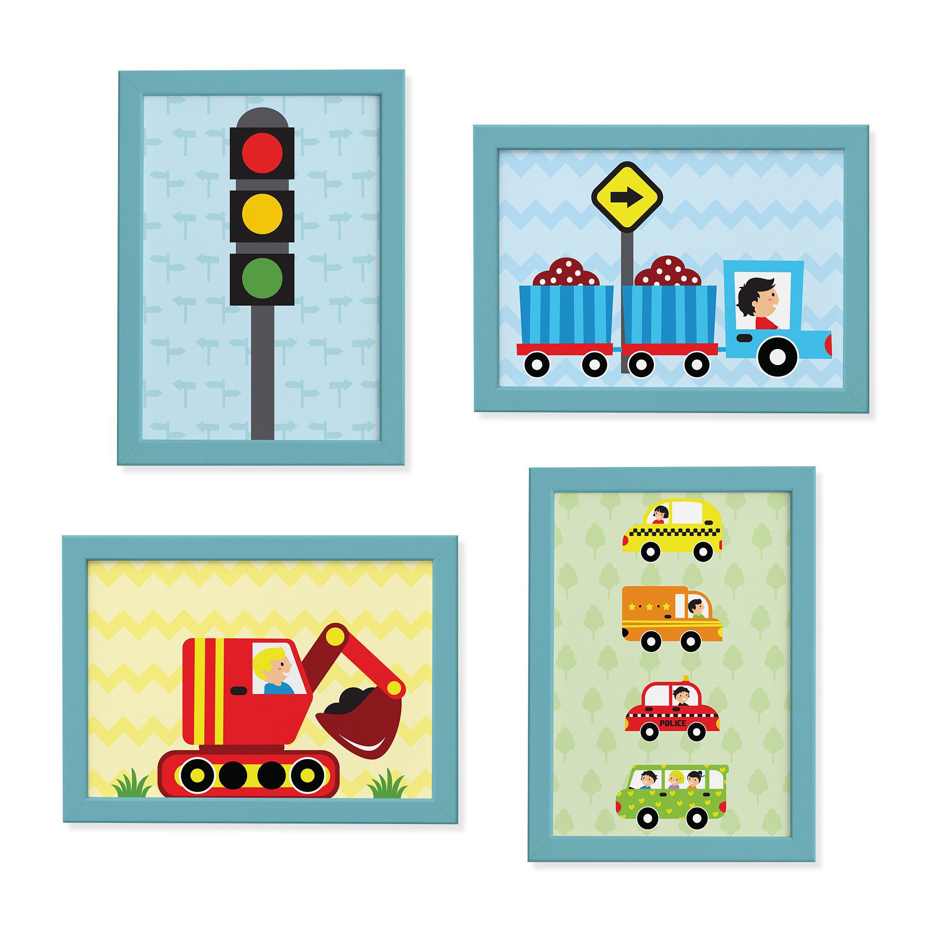 Quadros Carros na Cidade 22x32cm Moldura Azul 4un