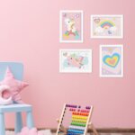 Quadros para Quarto Unicornio 22x32cm Moldura Branca 4un