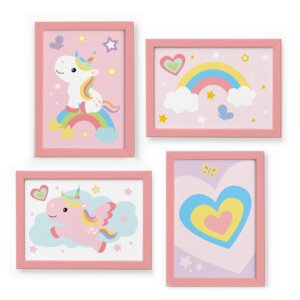 Quadros Unicórnio 22x32cm Moldura Rosa 4un