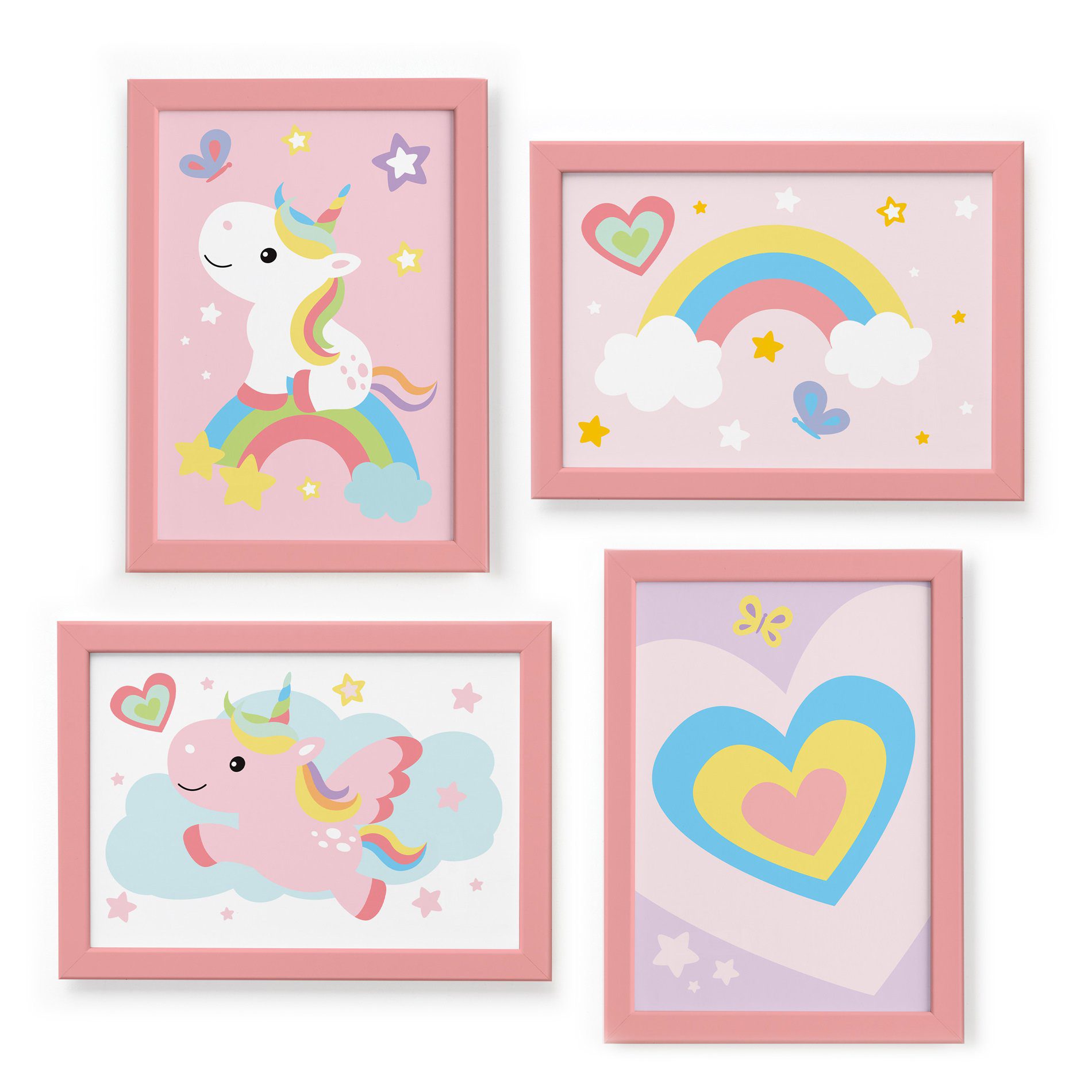 Quadros Unicórnio 22x32cm Moldura Rosa 4un
