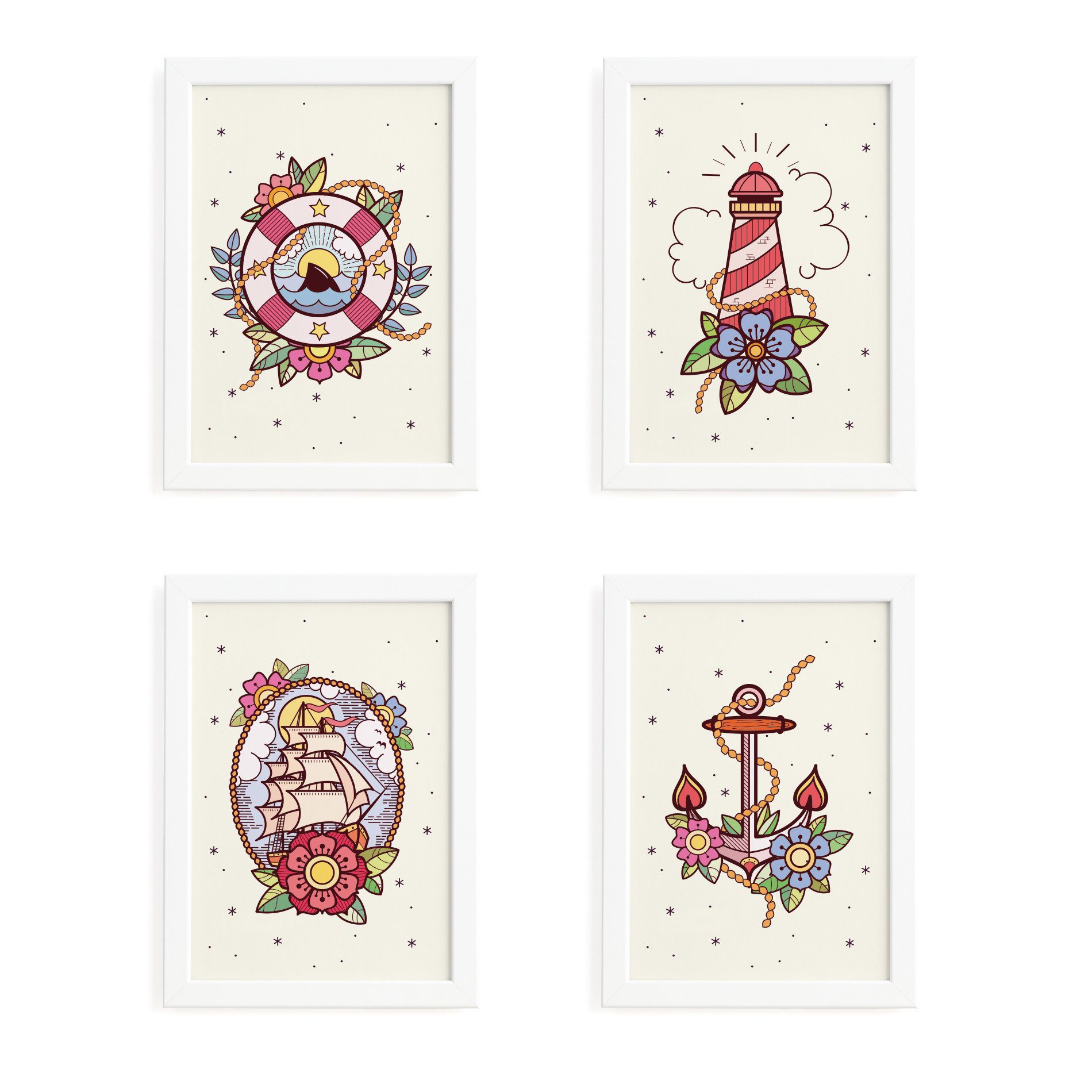 Quadros Vintage Marinha Moldura Branca