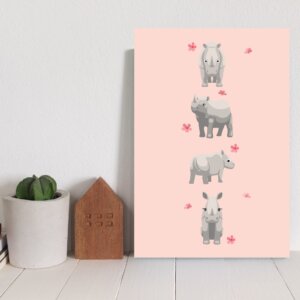 Placa Decorativa MDF Infantil Quarteto Rinoceronte 30x40cm