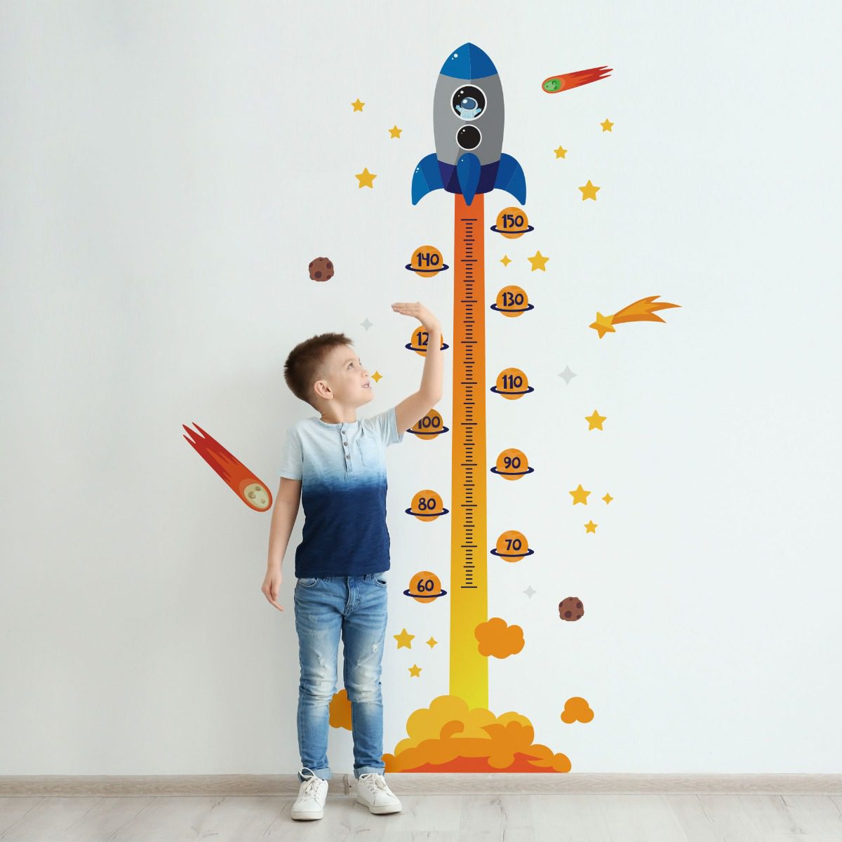 Adesivo de Parede Foguete Régua de Crescimento 179cm