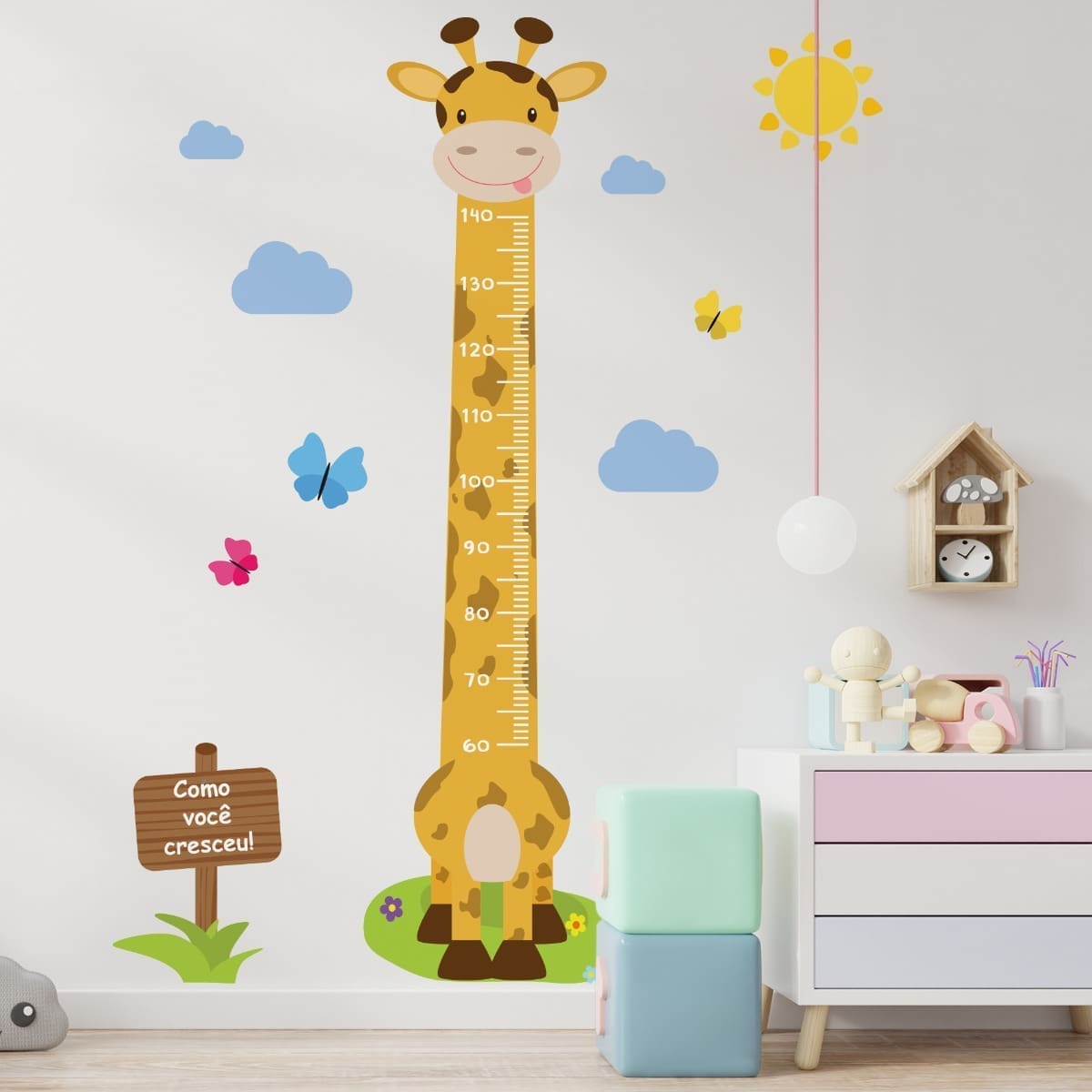 Adesivo de Parede Girafa Régua de Crescimento 146cm