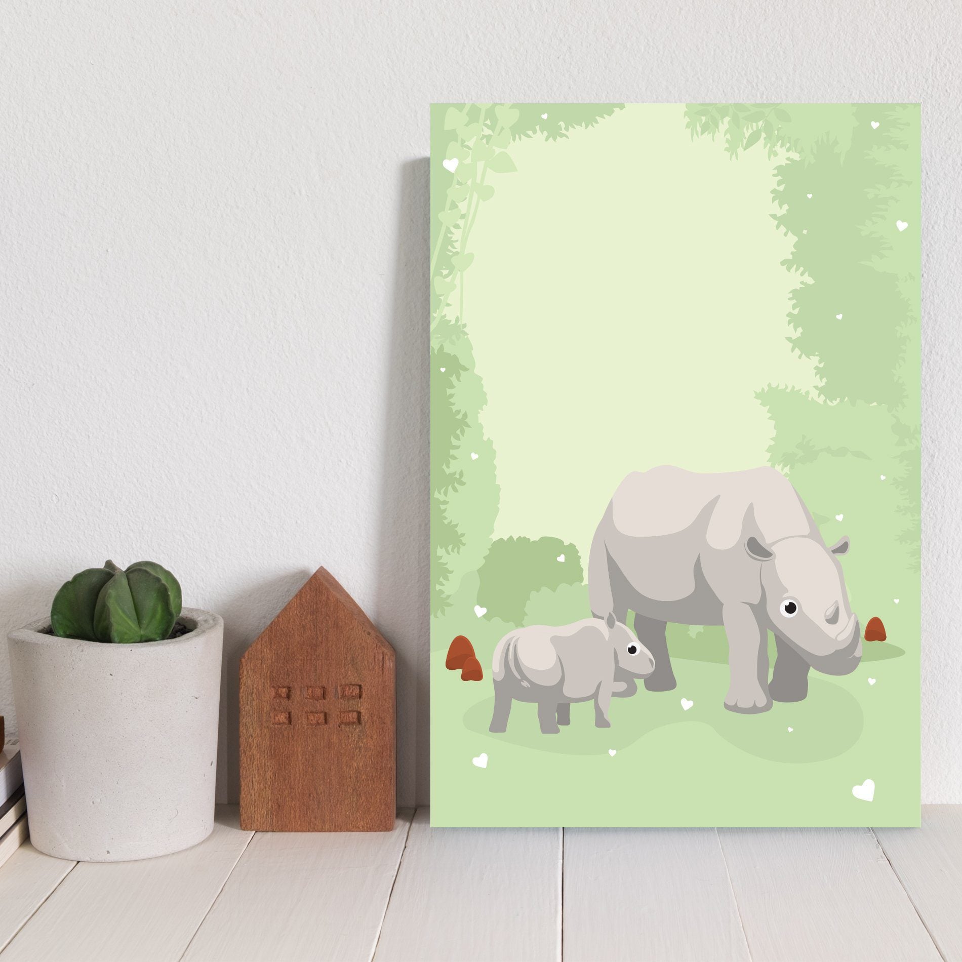 Placa Decorativa MDF Infantil Rinoceronte Família 30x40cm