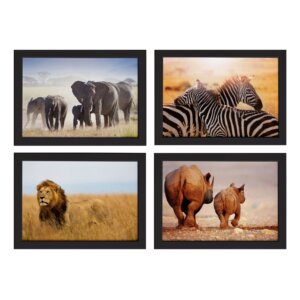 Quadros Animais Safari para Sala Moldura Preta 22x32cm 4un