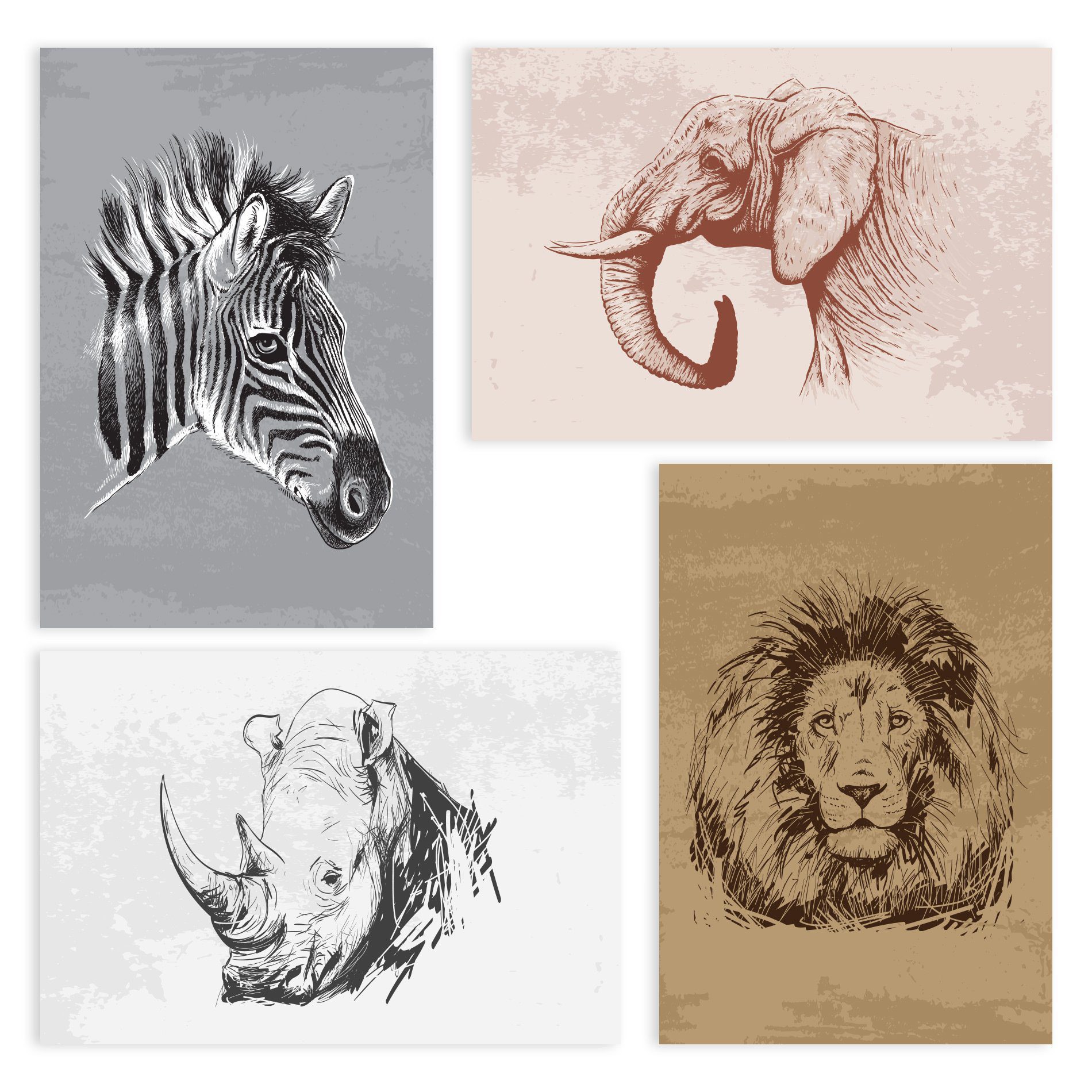 Placas Decorativas Animais Safari África 30x40cm Kit 4un