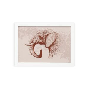 Quadro para Sala Safari Elefante Moldura Branca