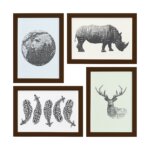 Quadros Animais Safari Geométrico Moldura Marrom 22x32cm 4un