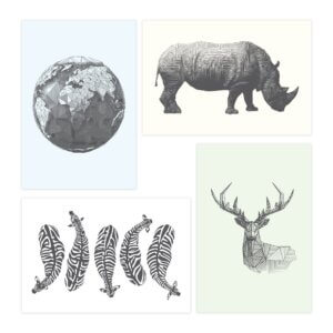 Placas Decorativas Animais Safari Geométrico 20x30cm Kit 4un