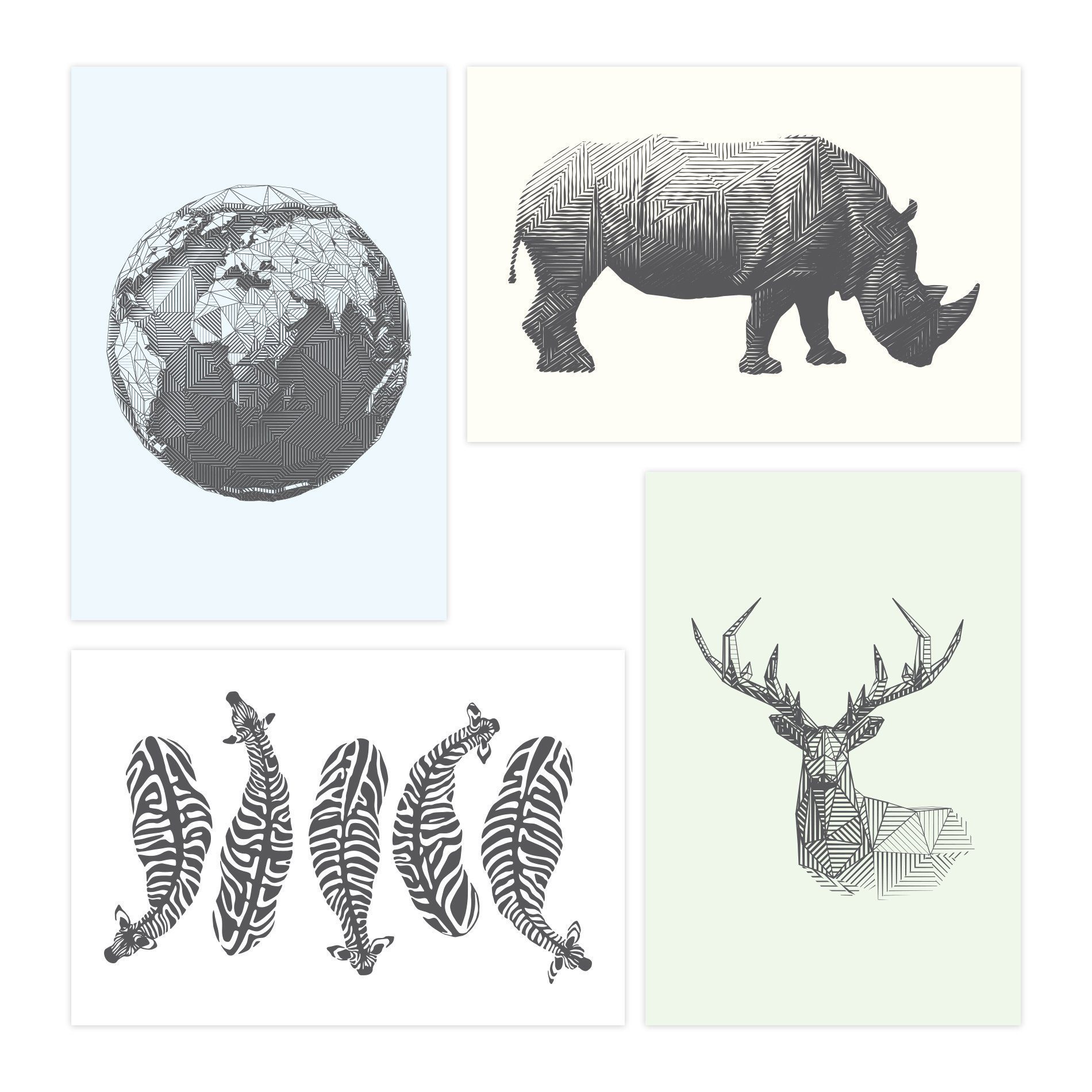 Placas Decorativas Animais Safari Geométrico 20x30cm Kit 4un