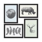 Quadros Animais Safari Geométrico Moldura Preta 22x32cm 4un