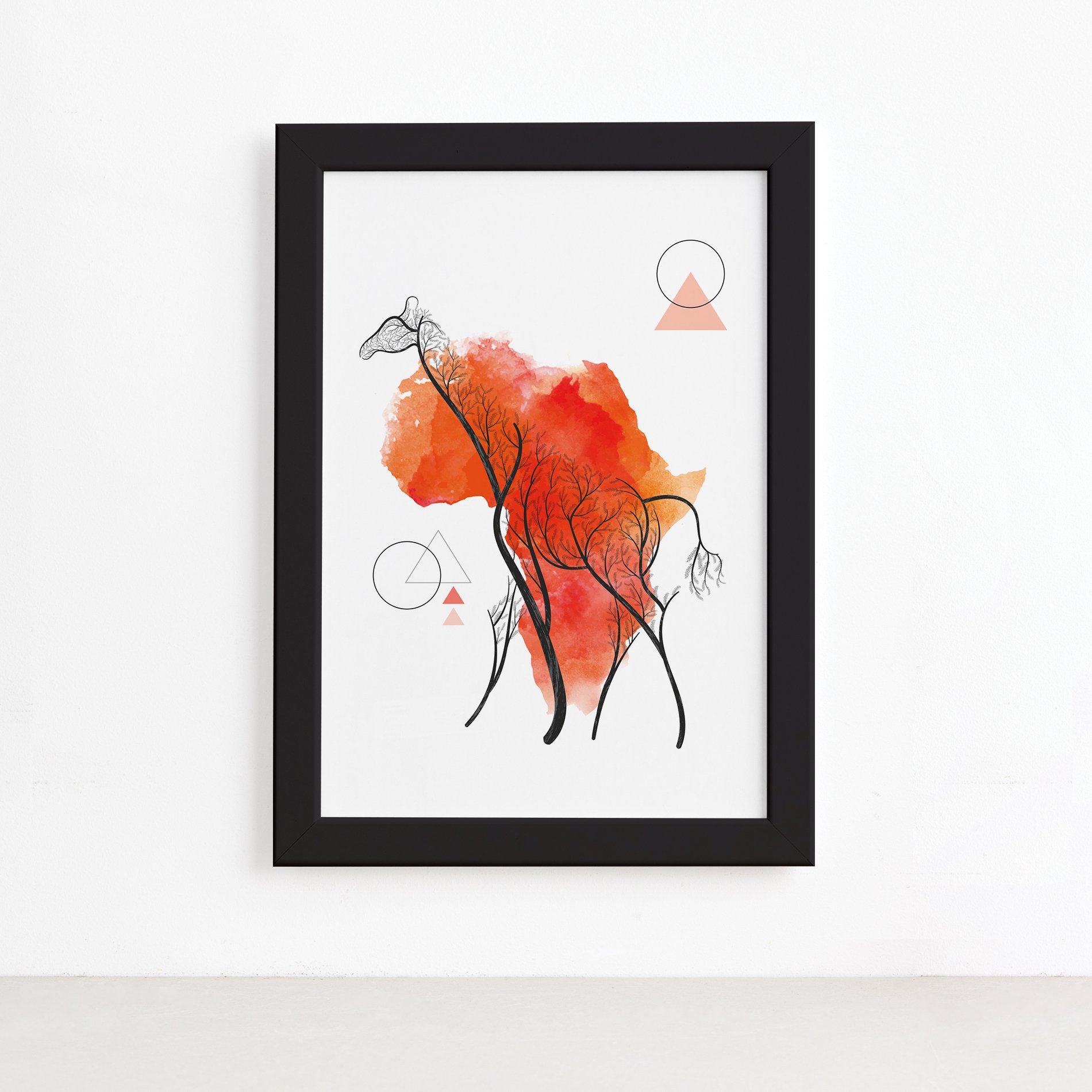 Quadro Minimalista Safari Girafa África Moldura Preta