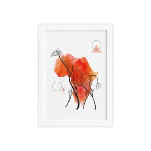Quadro Minimalista Safari Girafa África Moldura Branca