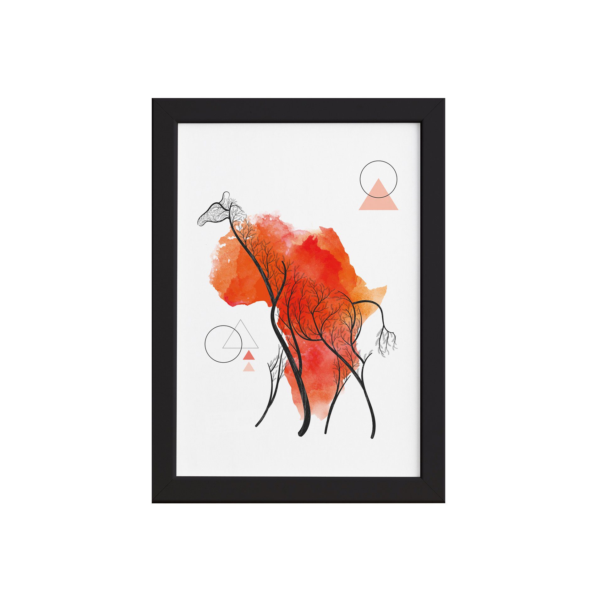 Quadro Minimalista Safari Girafa África Moldura Preta