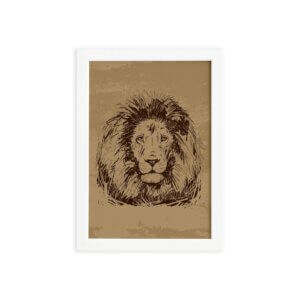 Quadro para Sala Safari Leão Moldura Branca