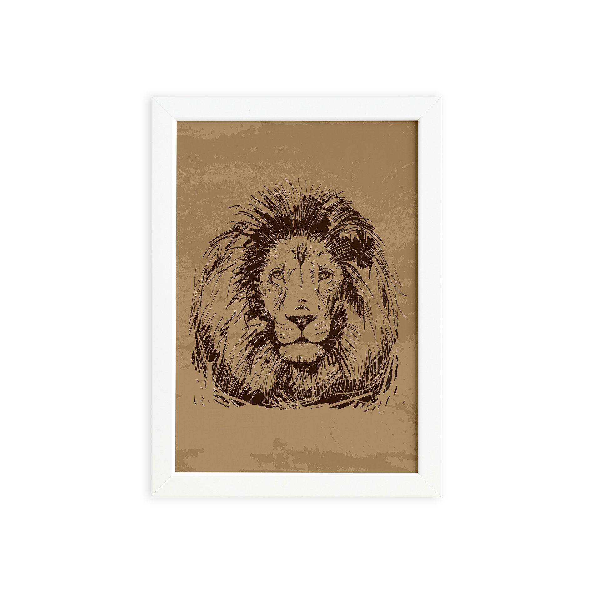 Quadro para Sala Safari Leão Moldura Branca