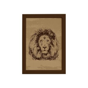 Quadro para Sala Safari Leão Moldura Marrom
