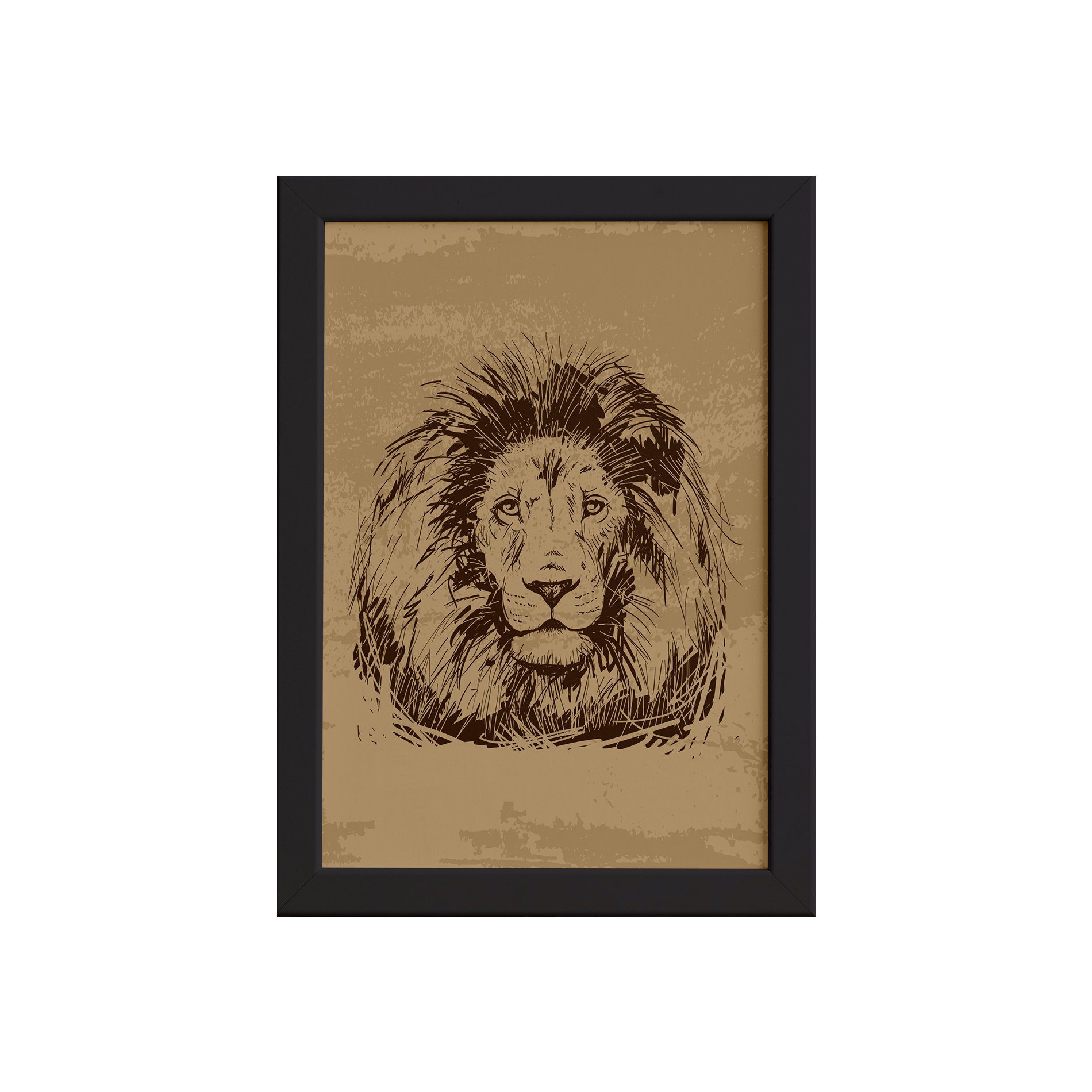 Quadro para Sala Safari Leão Moldura Preta