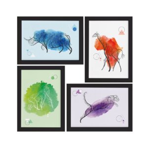 Quadros Decoração Minimalista Animais Safari Moldura Preta 33x43cm 4un