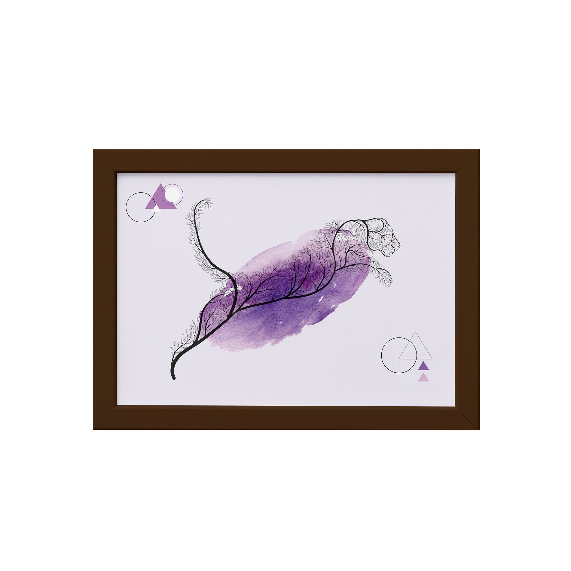 Quadro Minimalista Safari Onça Lilás Moldura Marrom