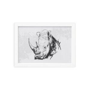 Quadro para Sala Safari Rinoceronte Moldura Branca