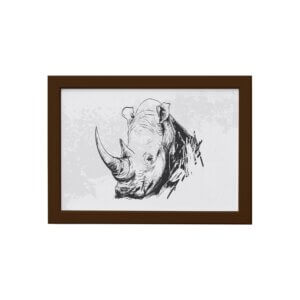 Quadro para Sala Safari Rinoceronte Moldura Marrom